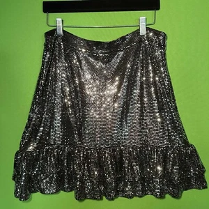 MICHAEL KORS WOMEN SKIRT Size XL STRETCH SPARKLE SILVER BLACK RUFFLE Sequin - Picture 1 of 20