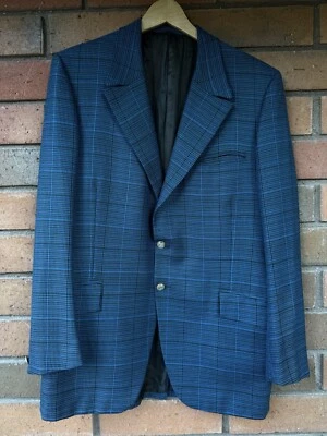Louis Roth Traje Chaqueta Hombre’s Talla 42L Azul Cuadros Mod Abrigo Deportivo A Medida Años 70’s Foto 1 de 4