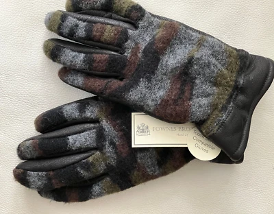 Новый с Ярлыками M Fownes камуфляж шерсти смесь и кожаные перчатки искусственного меха с подкладкой сенсорный экран - Изображение 1 из 4