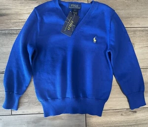 RALPH LAUREN NEW BOYS COTTON V-NECK SWEATER 4 4T BLUE NWT (11) - Picture 1 of 1