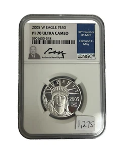 2005 W Eagle P$50 PF 70 Ultra Cameo 1/2 oz .9995 Platinum Hand Signed Moy NGC - Picture 1 of 11