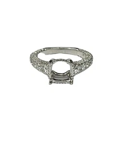 4 Prong Semi-Mounting Under Halo Engagement Diamond Ring 18kt White Gold - Picture 1 of 3