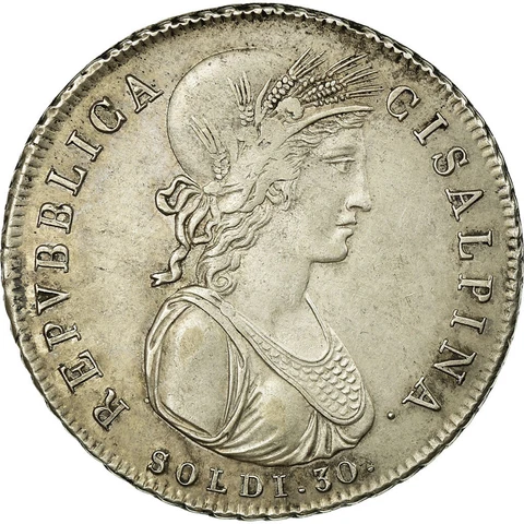 [#496204] Coin, ITALIAN STATES, CISALPINE REPUBLIC, 30 Soldi, 1801, Milan, AU Cover