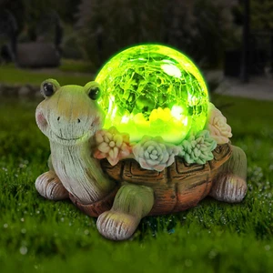 Solar Schildkröte Garten Statue Lichter für Außen Deko mit gesprungenem Glas LED Figur - Bild 1 von 6