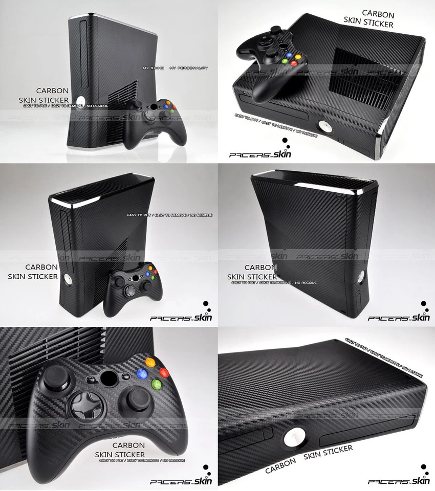 Black Carbon Fiber Decal Skin Sticker for Xbox360 slim and 2 controller skins - Image 1 of 1