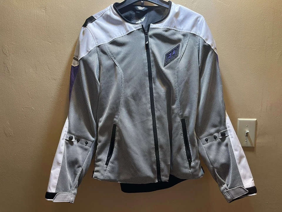 Chaqueta de motocross Fly Racing Flux Air acolchada gris/púrpura para mujer talla L Foto 1 de 4