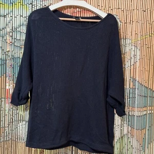 H&M Basic Scoop Neck Elbow Sleeve Cotton Blend Knit Sweater, Blue, Women's XL - Picture 1 of 9