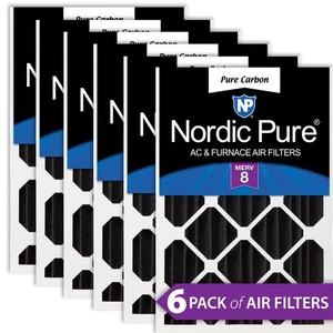 16x20x4 (3 5/8) Pure Carbon Pleated Odor Reduction Merv 8 Furnace Filters 6 Pack - Picture 1 of 7