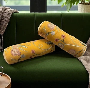 (2er Set) 6x18 bestickt Granatapfel Blumen Nackenrolle Deko Überwurf Kissen - Bild 1 von 5