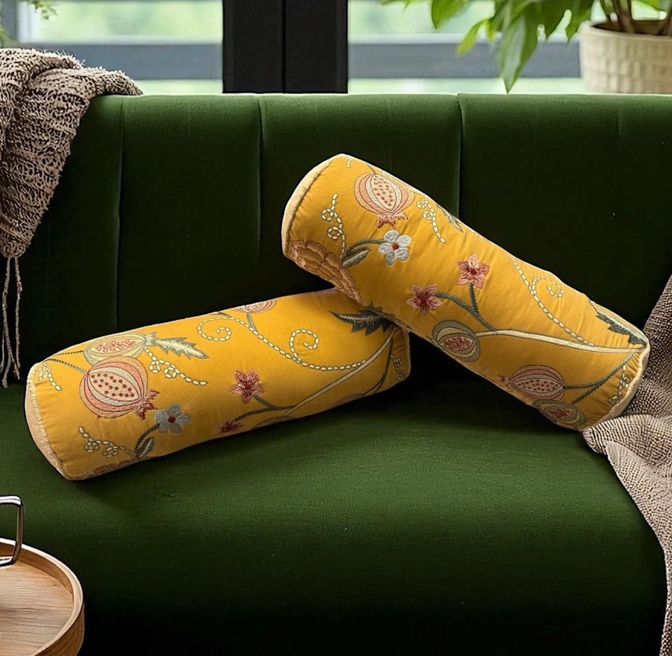 (2件套)6x18刺绣石榴花卉螺栓装饰枕头 — 第 1/4 张图片