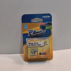 Brother P-Touch M-Tape M-231 1/2" BLACK on WHITE .47 In × 26.2 Ft (12 mm × 8 m) - Picture 1 of 3