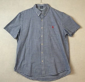 US Polo Assn Shirt Mens XL Blue White Plaid Short Sleeves Button Up Down Stretch - Picture 1 of 11