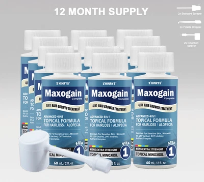 Mens 5% Minoxidil Maxogain 4in1 Topical Advanced 12x60 08/2027 - Image 1 of 4
