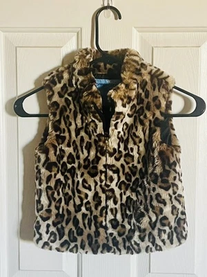 Colete de pele sintética com zíper chave de cobre tamanho pequeno 4/5 estampa de leopardo/chita em excelente estado usado - Imagem 1 de 4