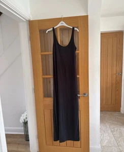 Vero Moda L Black Maxi Dress Stretch Jersey Bodycon Wide Straps 12 - Picture 1 of 2