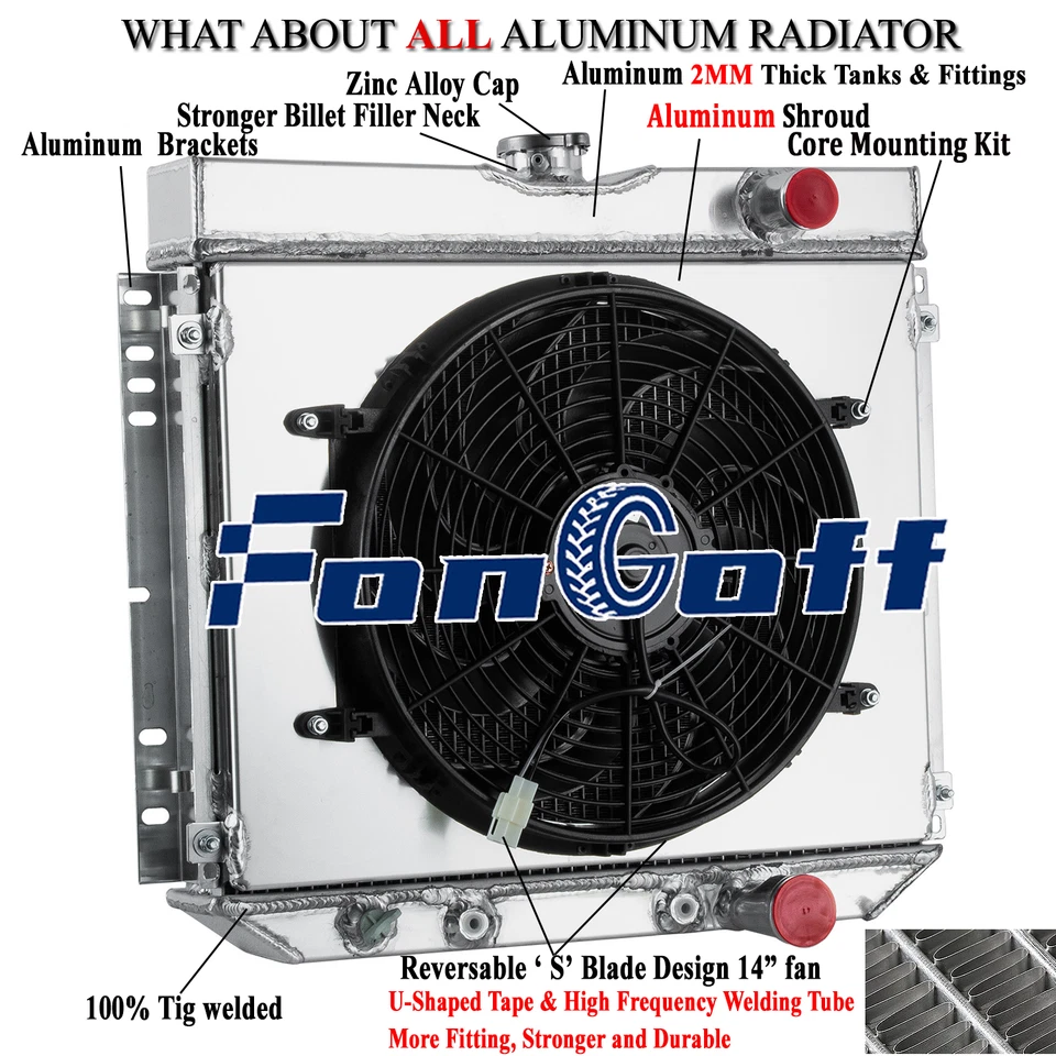 4 Row Aluminum Radiator Shroud Fan Fit 1967-1970 Ford Mustang Falcon V8   - Image 1 of 4