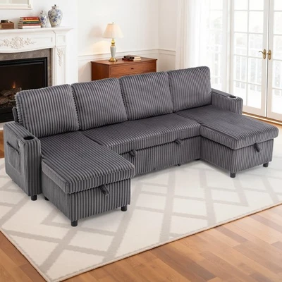 Sleeper Sofa Couch, U-Shaped Pull Out Couch Bed With Double Storage Chaises - Image 1 of 4