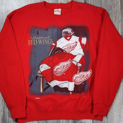 Sudadera De Colección Detroit Red Wings NHL Cuello Redondo Estampado Grande Nuez moscada Mills Años 90 Foto 1 de 4