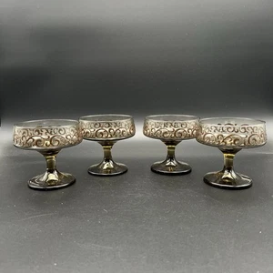 Vintage Set of 4 Libby Glass Prado Brown Green Sherbet Champagne Glasses - Picture 1 of 12