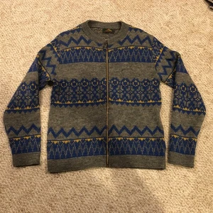 Alps Knitmeister Knit Full Zip Sweater Size Medium Gray Blue Yellow - Picture 1 of 11
