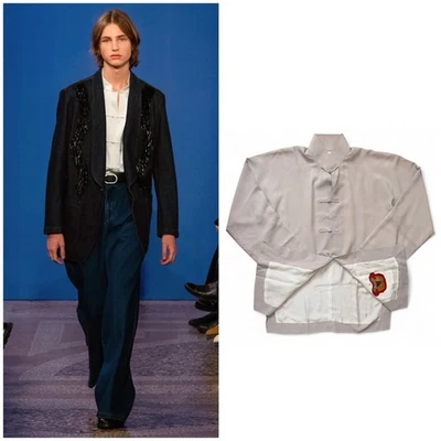 Shanghai Tang Ivory Mandarin Collar Frog 100% Silk Jacket Shirt Size 42 M/Large - Image 1 of 4