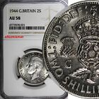 GREAT BRITAIN George VI Silver 1944 Florin /2 Shilling NGC AU58 WWII KM# 855 (1)