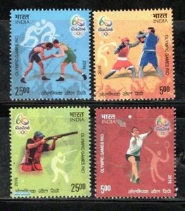 India 2016 Rio Olympics Sports Badminton Shooting Boxing Wrestling stamps 4v MNH - Picture 1 of 2
