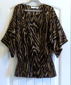 Chico's schwarz und braun gesmokte Taille Damen 3/4 Ärmel Bluse Top Gr. 2 oder L - Bild 1 von 2