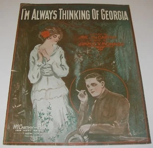 1917 SHEET MUSIC I'm Always Thinking of Georgia WWl Soldier Cover Art Barbelle. - Picture 1 of 3