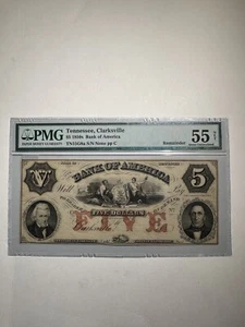 Bank Of America Tennessee Clarksville $5 1850s Remainder 55 About Uncirculated - Picture 1 of 2