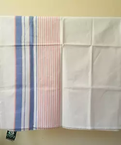 VINTAGE Flat Sheet 59" x 84" FLAX/COTTON Striped Blue Peach White LATVIA NEW - Picture 1 of 5