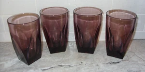 Hazel Atlas MCM 4 Moroccan Amethyst Purple Colony 12 Oz Flat Tumblers Glasses - Picture 1 of 7