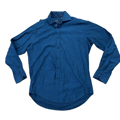 Camisa de Vestir NEIMAN MARCUS Verde Aqua Hombres L Negra Estampado Diamante Cónica Oxford L Foto 1 de 4