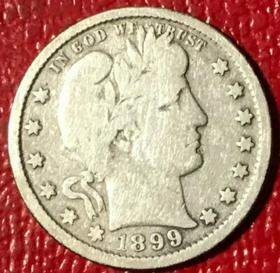 VERY GOOD VG 1899 P BARBER SILVER QUARTER COIN-MAR203 - Image 1 of 2