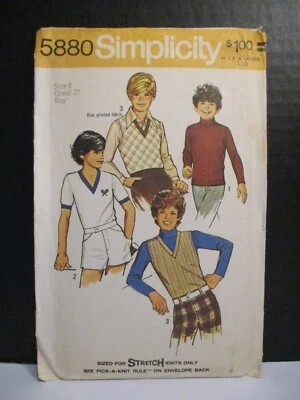 Simplicity Pattern 5880 Boys Top Pullover Vest T Shirt Size 8 Chest 27 Uncut Vtg - Image 1 of 4