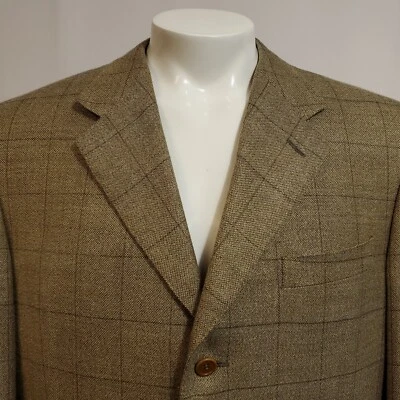 Blazer Canali Hopsack Talla 42 Mezcla Lana Seda Marrón Ventana Cuadros 3 Botones Foto 1 de 4