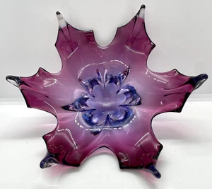 Murano Purple Mulberry Sommerso Glass Bowl Cristallo Venezia 1960s Leaf - Picture 1 of 6