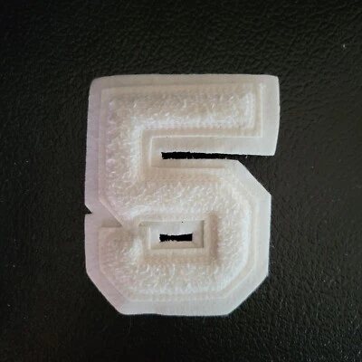 Chenille White Number Patch #5 Felt Sew-on 4 inch Varsity Jacket Letterman - Image 1 of 4