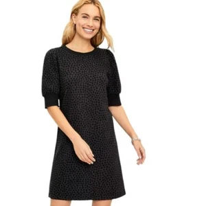 LOFT Dotted Puff Sleeve Sweatshirt Dress Black/Gray Size L Large NWT - Picture 1 of 10