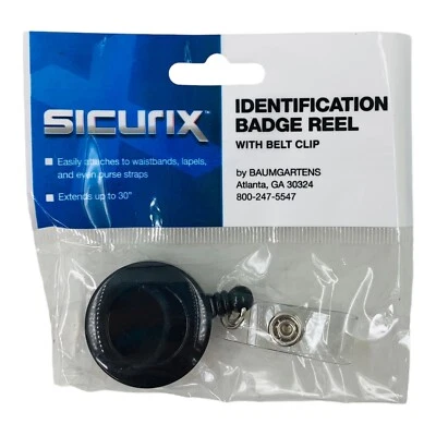 Carrete de insignia de identificación Sicurix de 12 unidades estándar redondo correa de clip de cinturón negro, 68824 Foto 1 de 4