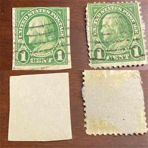 2 Rare US Green Ben Franklin  1c One Cent Postage Stamp circulated - Picture 1 of 1