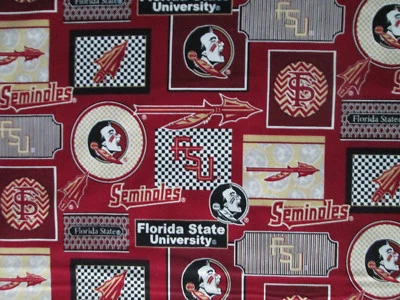 FLORIDA STATE UNIVERSITY FSU SEMINOLES BLOCKS CIRCLES LOGO COTTON FABRIC FQ  - Image 1 of 4