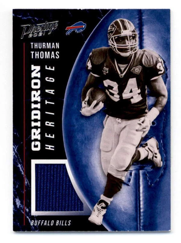 THURMAN THOMAS 2021 PANINI PRESTIGE GRIDIRON HERITAGE USED WORN JERSEY BF5412 - Image 1 of 1