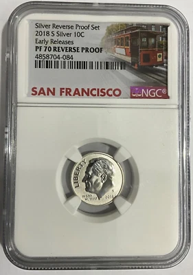 2018 S Silver Roosevelt Dime 10C Reverse Proof NGC PF70 Early Releases Trolley - Image 1 of 4