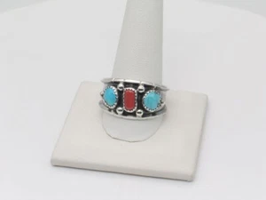 Native American Navajo Handmade Sterling Silver Multi-Stone Ring Size 13 - Picture 1 of 8