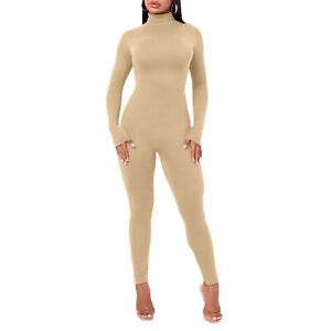 Women's Turtleneck Bodycon Jumpsuit Bodysuit Long Sleeve Skinny Rompers Catsuit