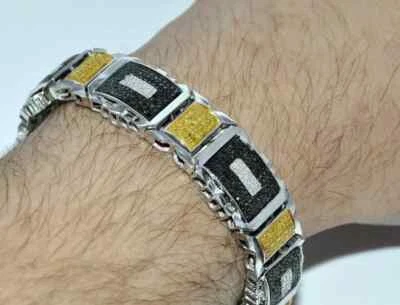 13.10Ct Lab-Created Yellow Diamond Men's Tennis Bracelet 14K White Gold Finish - Image 1 of 4