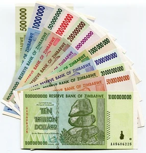 Zimbabwe 2008 11 Uncirculated Banknote Super Set 500 000 to 10 Trillion Dollars - Picture 1 of 4