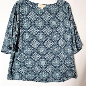 Michael Kors Womens Top Size XL 3/4 Cutout Sleeves Silver Bead Accents Blue - Picture 1 of 12