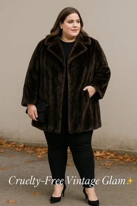 Vintage 80s Faux Mink Fur Coat Brown Union Made USA Size 18 The Metzger Group - Picture 1 of 14
